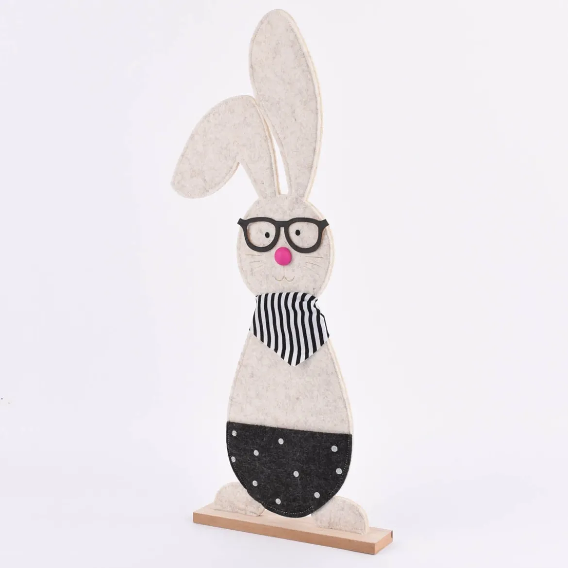 Deko Hase mit Brille und Halstuch Filz Holz natur schwarz weiß mit oder ohne Knickohr 23x58x5cm