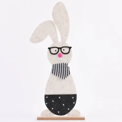 Deko Hase mit Brille und Halstuch Filz Holz natur schwarz weiß mit oder ohne Knickohr 23x58x5cm