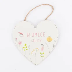Dekohänger Herz mit Blumen und blumiger Aufschrift verschiedene Designs 15x15cm