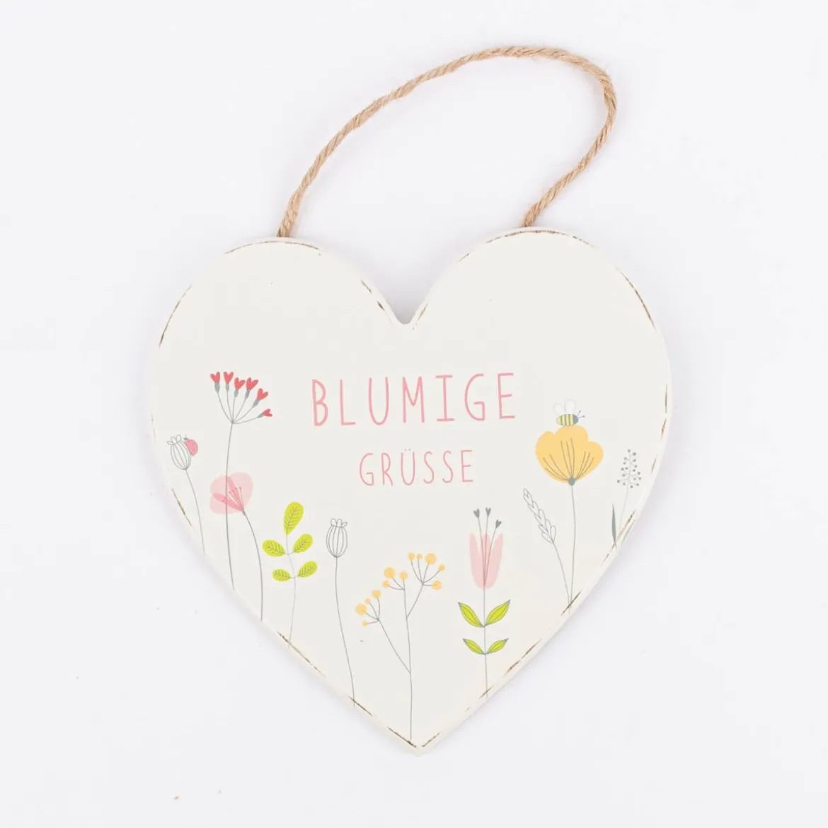 Dekohänger Herz mit Blumen und blumiger Aufschrift verschiedene Designs 15x15cm