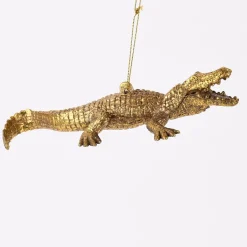 Dekohänger Krokodil Kunststoff goldfarbig 16x7x3,5cm