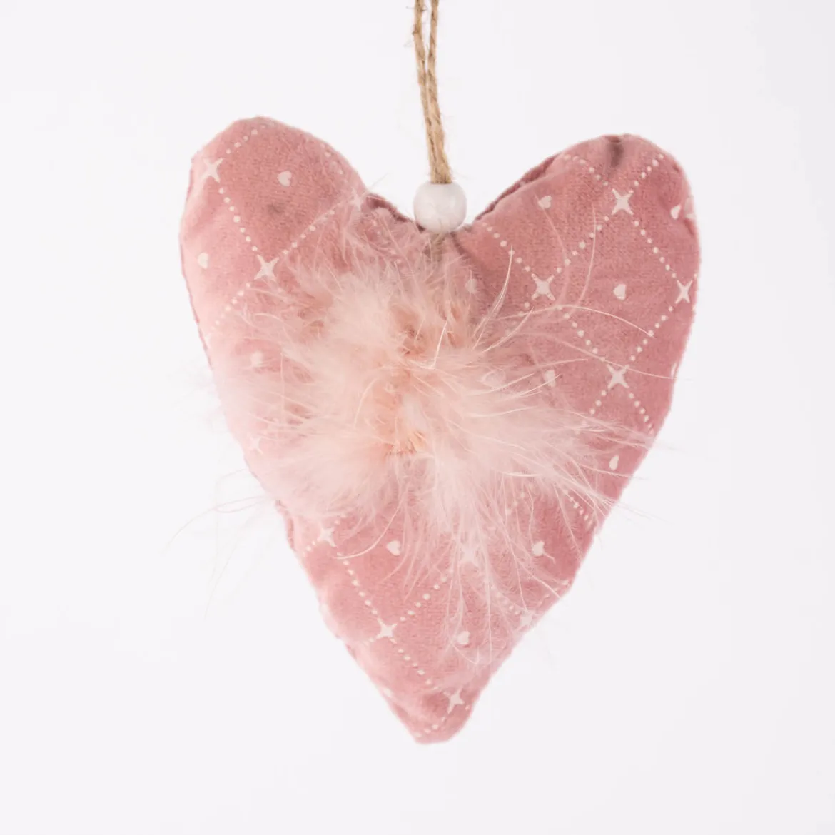 Deko Hänger Samt Herz mit Plüsch bedruckt rosa 10x12cm