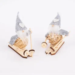 Deko Hänger Wichtel Flavio 2 Stück auf Holzski Filz Holz 8x9x3cm verschiedene Farben
