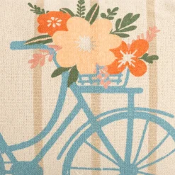 Dekokissen Baumwolle Fahrrad mit Blumen Streifen natur türkis orange 40x60cm