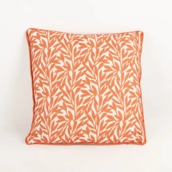 Dekokissen Blätter Leinenstruktur mit Kederumrandung weiß orange 40x40cm