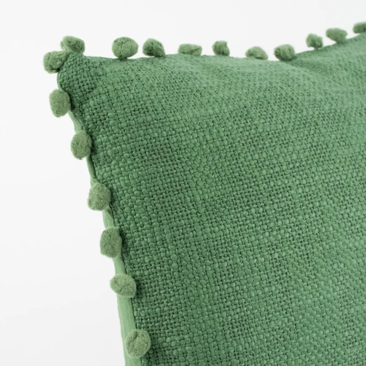 Deko Kissen einfarbig strukturiert mit Pompons altgrün 30x50cm