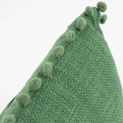 Deko Kissen einfarbig strukturiert mit Pompons altgrün 30x50cm