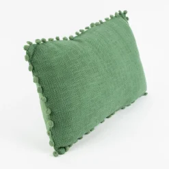 Deko Kissen einfarbig strukturiert mit Pompons altgrün 30x50cm
