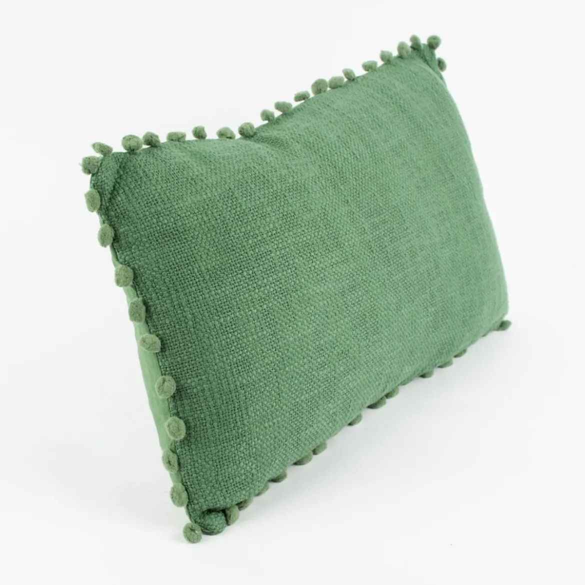 Deko Kissen einfarbig strukturiert mit Pompons altgrün 30x50cm