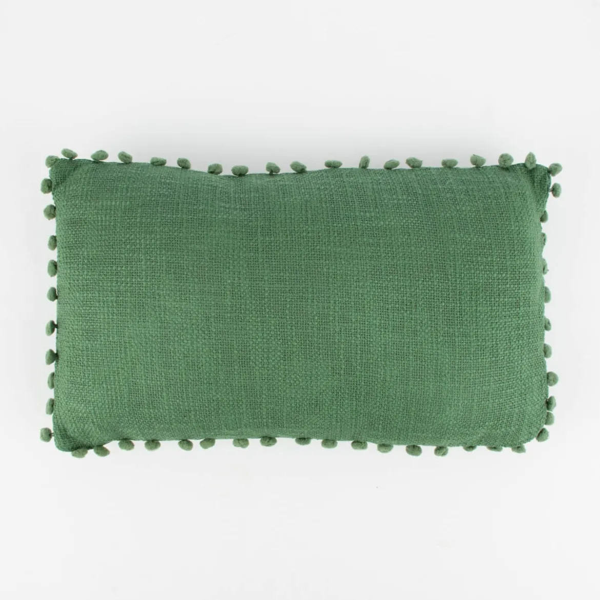 Deko Kissen einfarbig strukturiert mit Pompons altgrün 30x50cm
