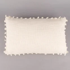 Deko Kissen einfarbig strukturiert mit Pompons ecru 30x50cm