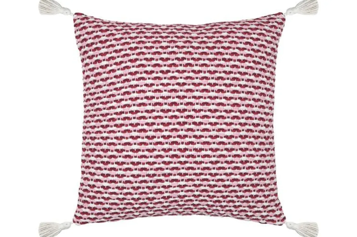 Dekokissen grafisches Webmuster fuchsia weiß mit Quasten 45x45cm