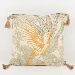 Dekokissen Kolibri Blätter grün gelb beige 40x40cm