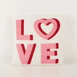Dekokissen LOVE Schriftzug mit Herz pink rot auf weiß 45x45cm