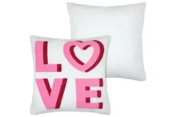 Dekokissen LOVE Schriftzug mit Herz pink rot auf weiß 45x45cm