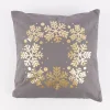Deko Kissen mit Foliendruck Schneeflocken Kranz grau goldfarbig 40x40cm