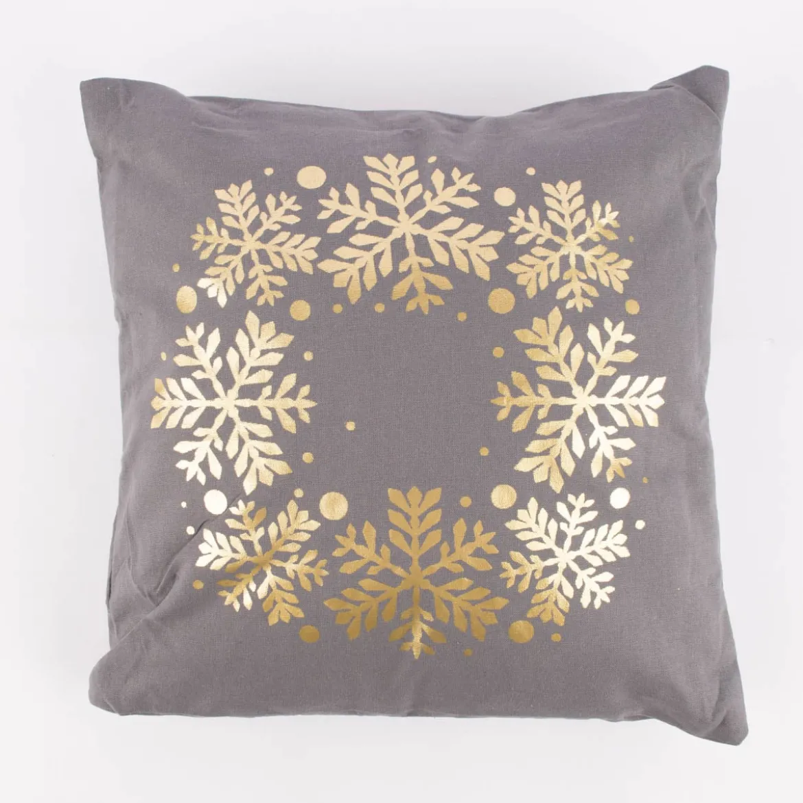 Deko Kissen mit Foliendruck Schneeflocken Kranz grau goldfarbig 40x40cm