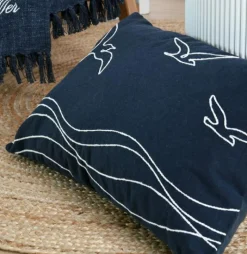 Dekokissen Möwen Stickerei jeansblau meliert weiß 40x60cm