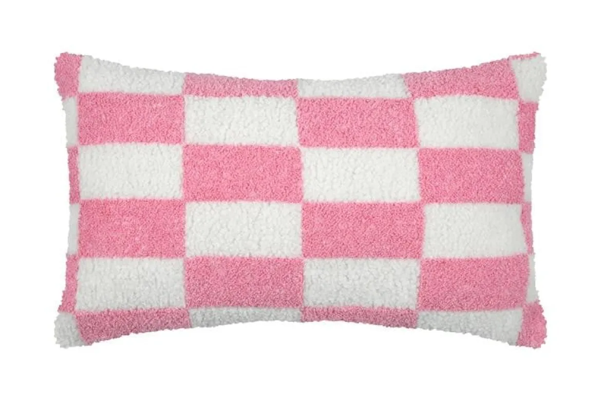 Dekokissen Schachbrettmuster Karo rosa weiß 30x50cm