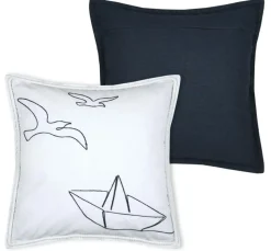 Dekokissen Schiff Möwen Stickerei weiß jeansblau meliert 50x50cm