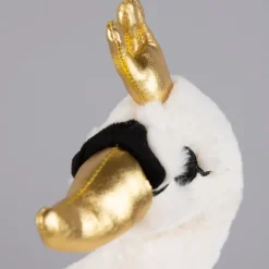 Deko Kissen Schwan mit Krone Plüsch weiß gold 34x35cm