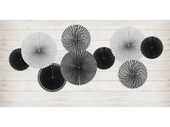 Deko Rosetten Black & White Mix Papier 5er Set schwarz weiß verschiedene Größen