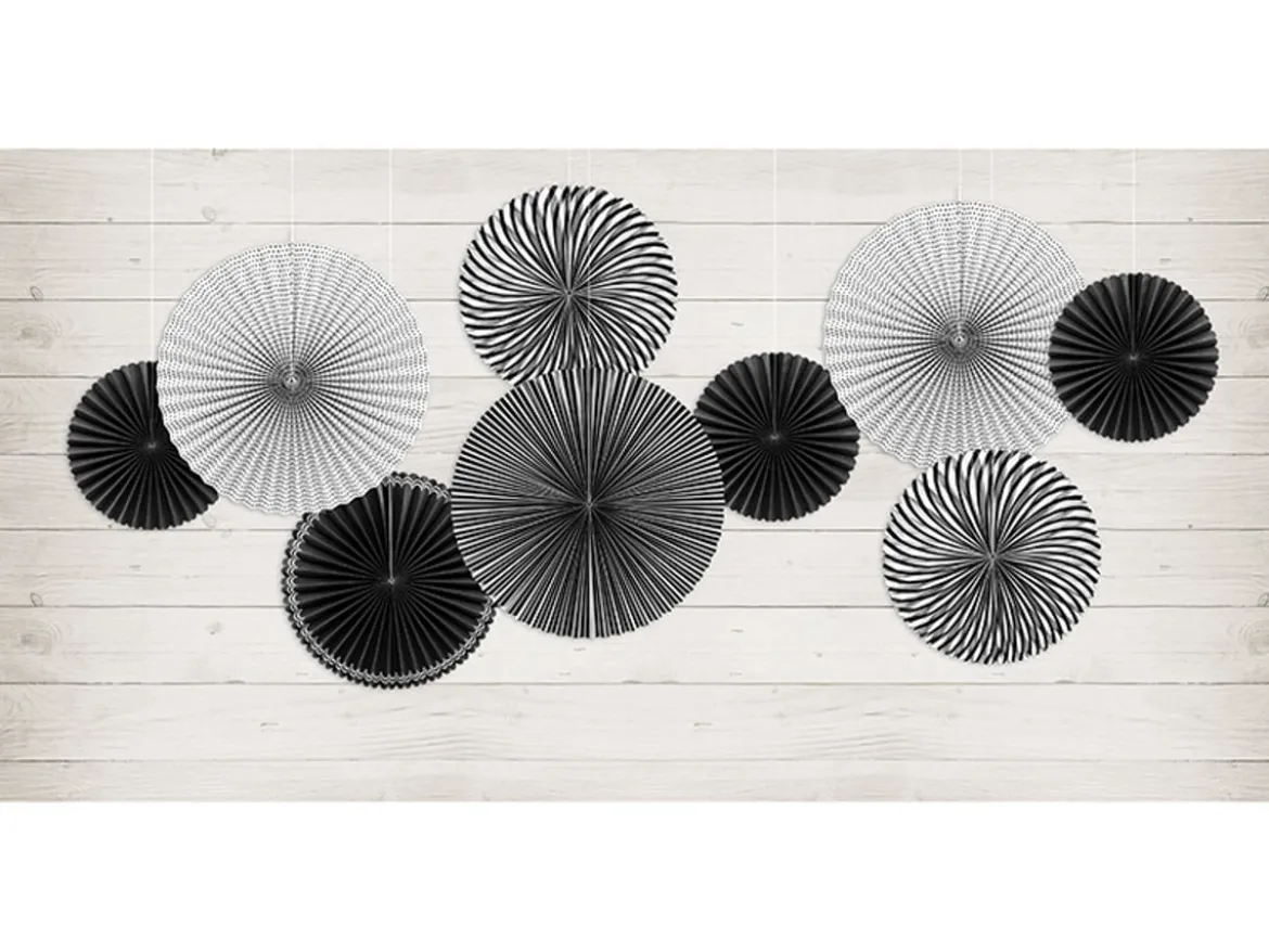 Deko Rosetten Black & White Mix Papier 5er Set schwarz weiß verschiedene Größen