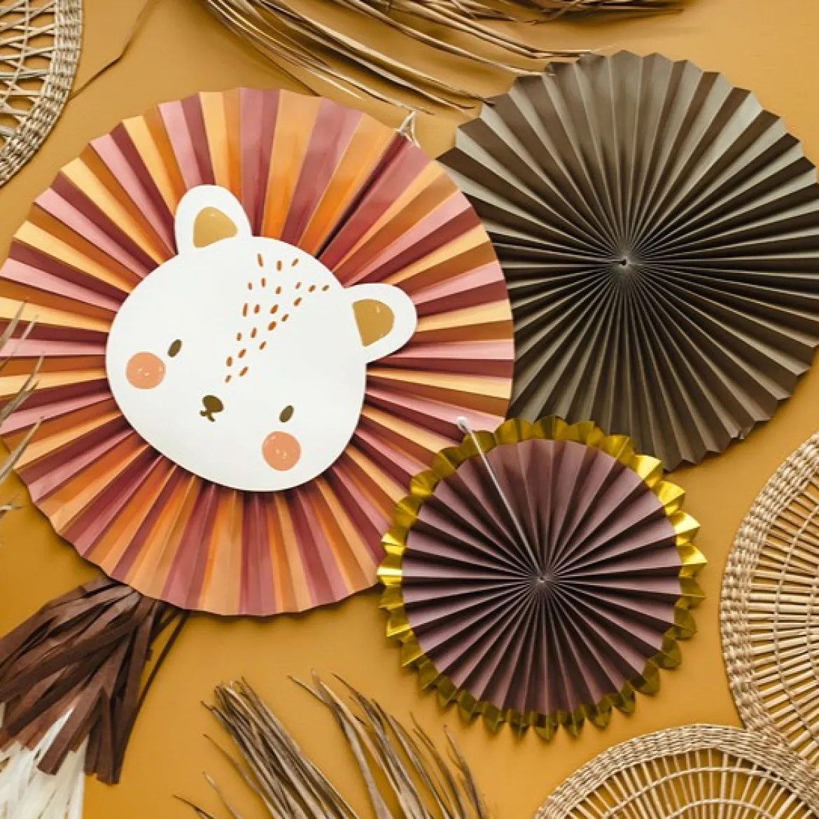 Deko Rosetten Löwe 3er Set Papier bunt verschieden groß