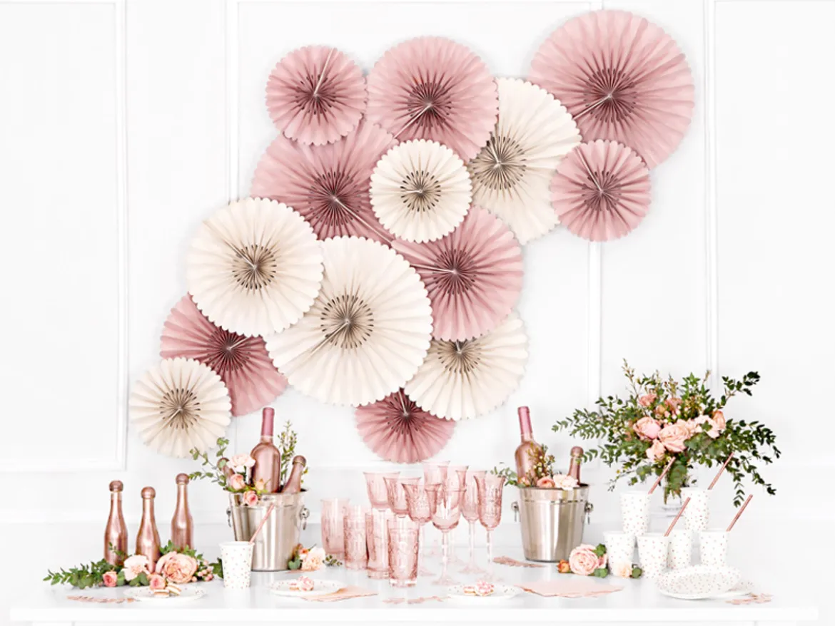 Deko Rosetten Wellenkante mit Perforierung Papier 3er Set rosa verschiedene Größen