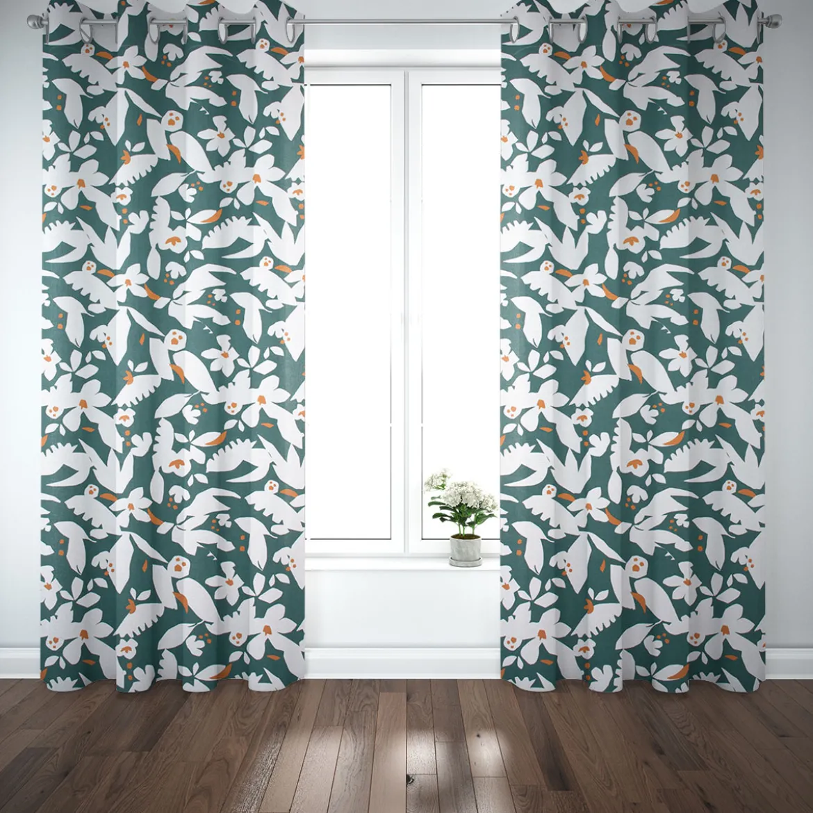 Dekostoff Baumwolle Canvas Ewazi Blätter Blumen abstrakt grün ecru 1,5m Breite