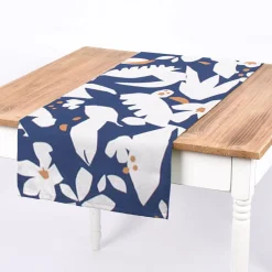 Dekostoff Baumwolle Canvas Ewazi Blätter Blumen abstrakt blau ecru 1,5m Breite