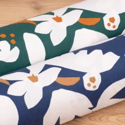 Dekostoff Baumwolle Canvas Ewazi Blätter Blumen abstrakt blau ecru 1,5m Breite