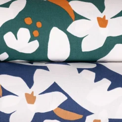 Dekostoff Baumwolle Canvas Ewazi Blätter Blumen abstrakt blau ecru 1,5m Breite