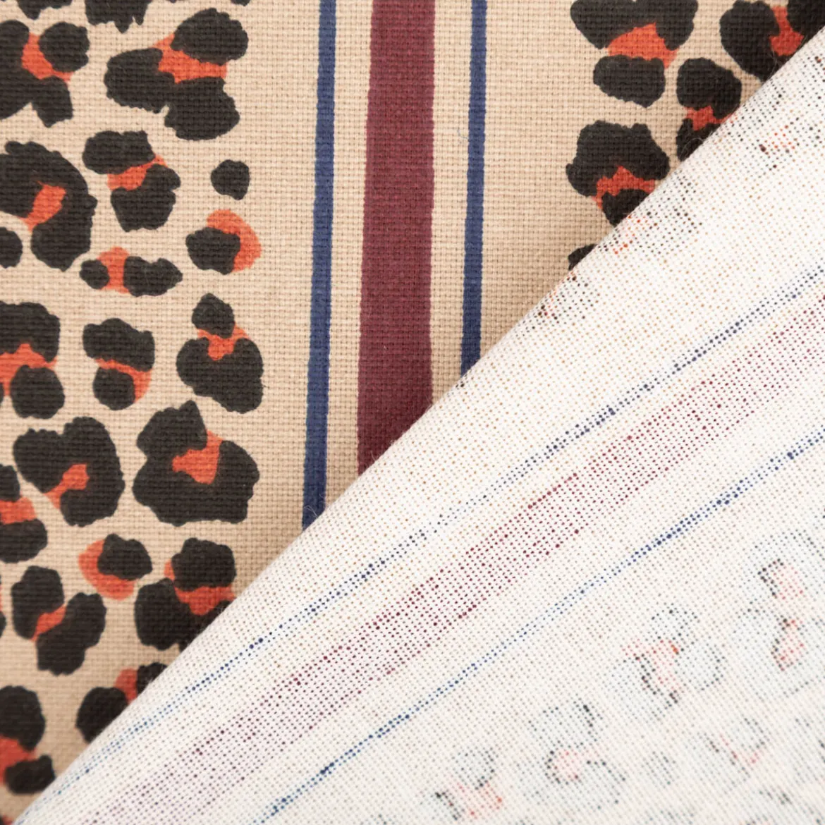 Dekostoff Baumwolle Canvas Halbpanama Leoli2 Leo Streifen beige bordeaux 1,50m Breite