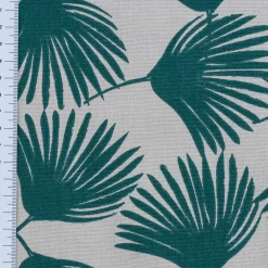 Dekostoff Baumwolle Canvas Halbpanama Jalia Palmenblätter natur grün 1,5m Breite