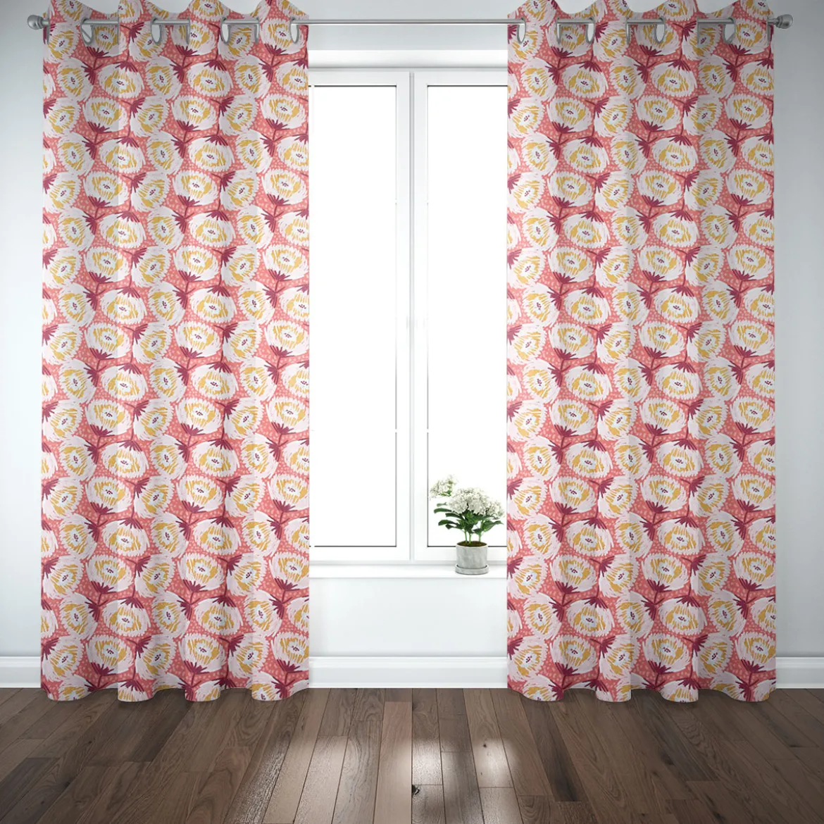 Dekostoff Baumwolle Canvas Laetizia Blumen abstrakt groß rot rosa 1,5m Breite