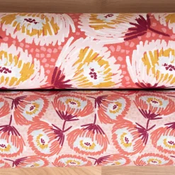 Dekostoff Baumwolle Canvas Laetizia Blumen abstrakt groß rot rosa 1,5m Breite