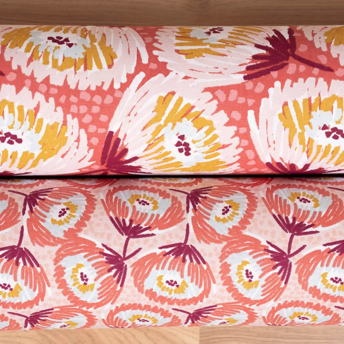 Dekostoff Baumwolle Canvas Laetizia Blumen abstrakt groß rot rosa 1,5m Breite