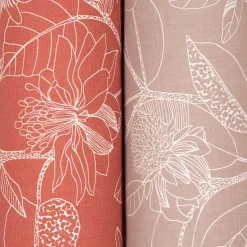 Dekostoff Baumwolle Canvas Orkeo Blumen Blätter Zeichnung marsala-rot weiß 1,5m Breite