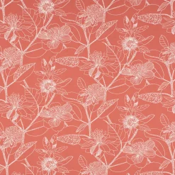 Dekostoff Baumwolle Canvas Orkeo Blumen Blätter Zeichnung marsala-rot weiß 1,5m Breite