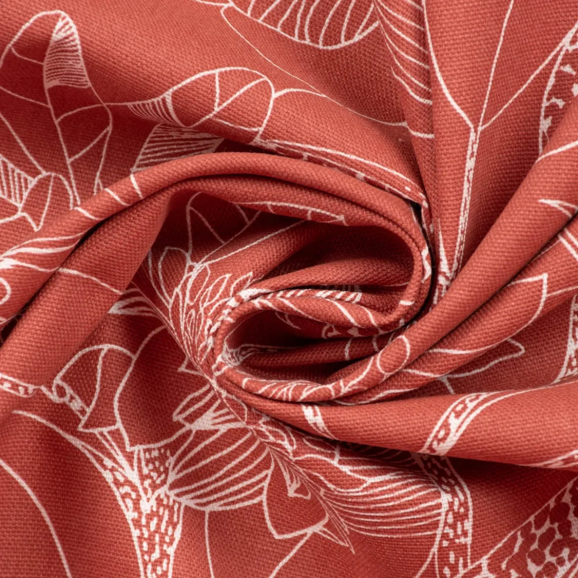 Dekostoff Baumwolle Canvas Orkeo Blumen Blätter Zeichnung marsala-rot weiß 1,5m Breite