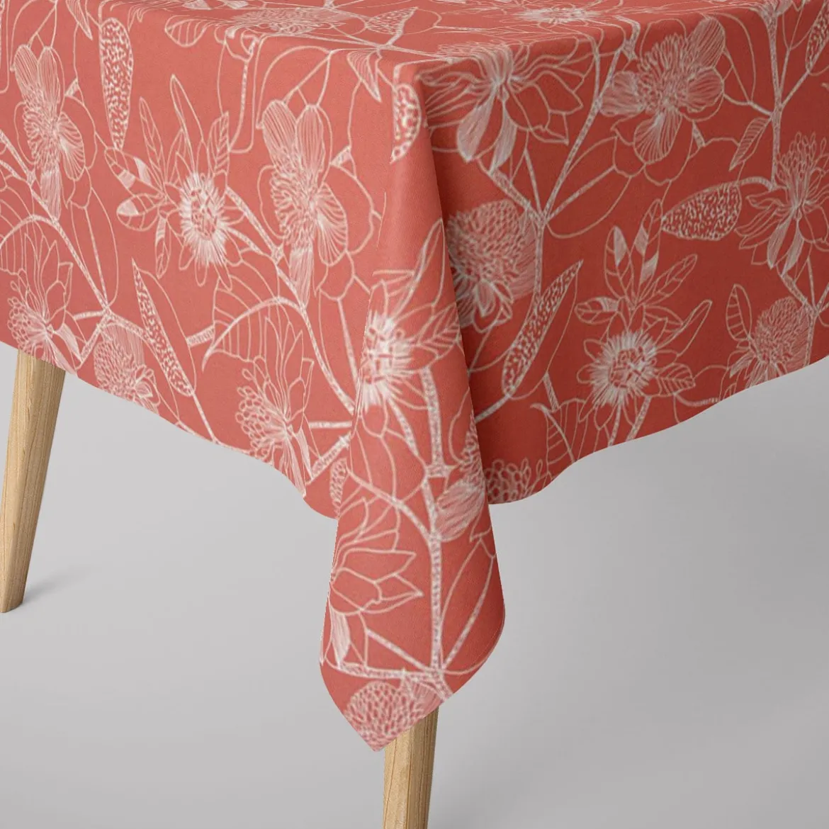 Dekostoff Baumwolle Canvas Orkeo Blumen Blätter Zeichnung marsala-rot weiß 1,5m Breite