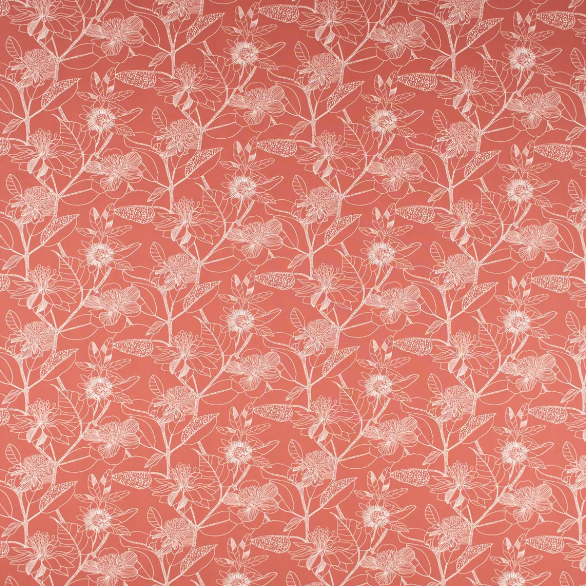 Dekostoff Baumwolle Canvas Orkeo Blumen Blätter Zeichnung marsala-rot weiß 1,5m Breite