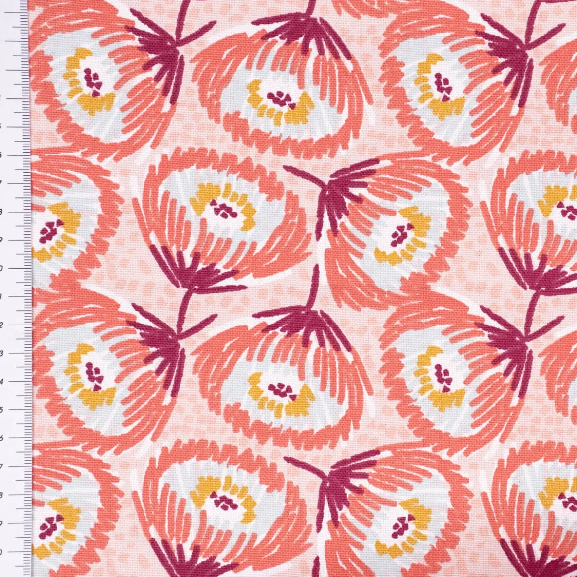 Dekostoff Baumwolle Canvas Tesaya Blumen abstrakt klein rosa rot 1,5m Breite