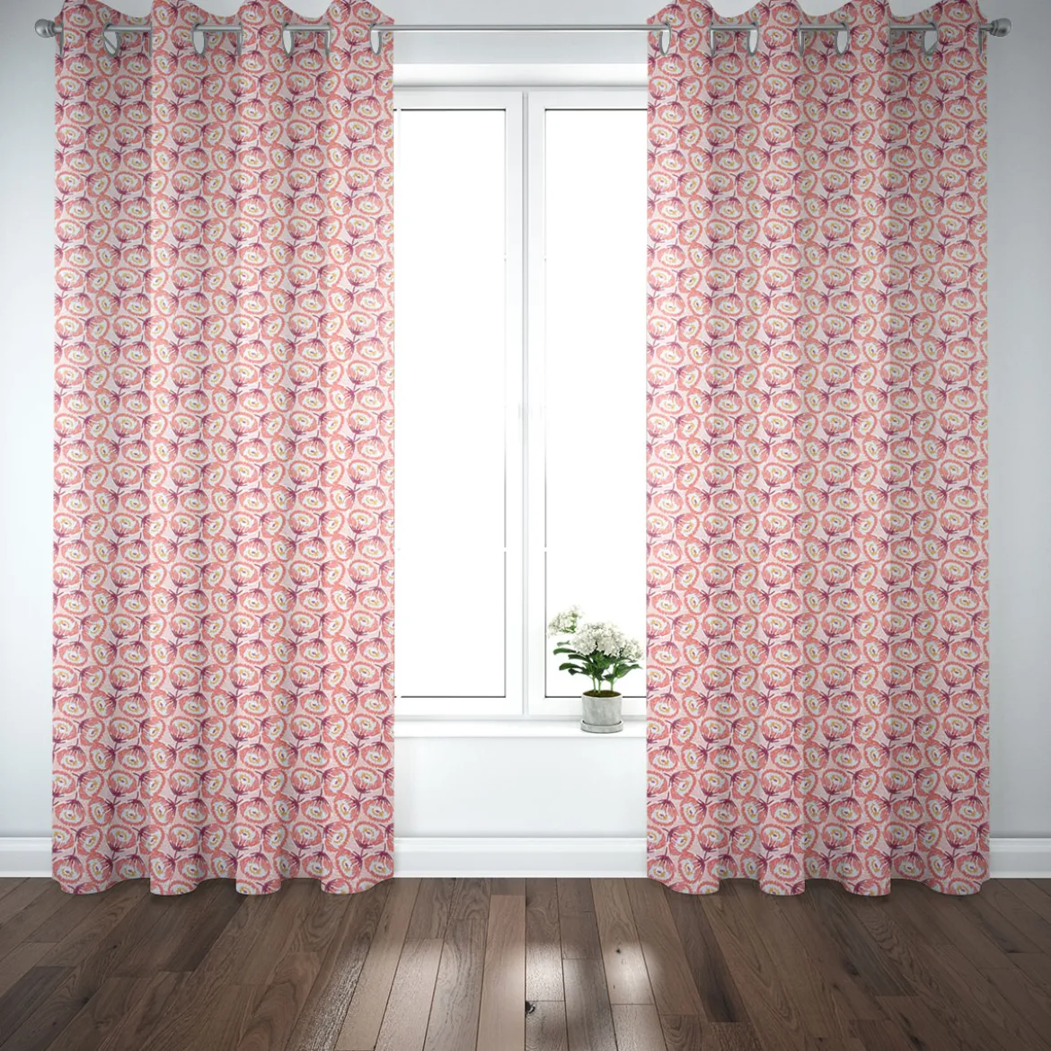 Dekostoff Baumwolle Canvas Tesaya Blumen abstrakt klein rosa rot 1,5m Breite