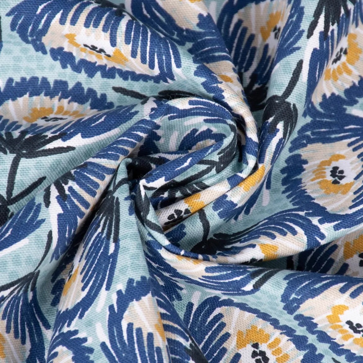 Dekostoff Baumwolle Canvas Tesaya Blumen abstrakt klein blau 1,5m Breite