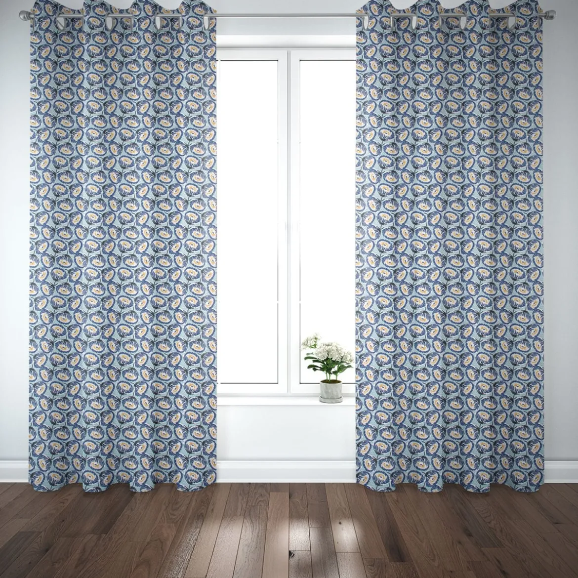 Dekostoff Baumwolle Canvas Tesaya Blumen abstrakt klein blau 1,5m Breite