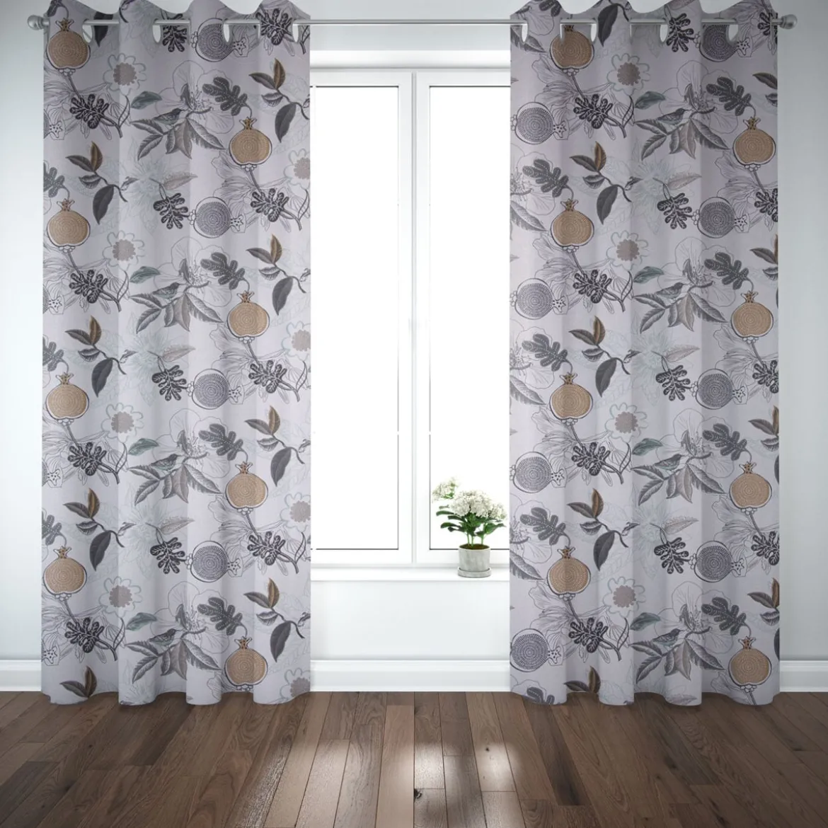 Dekostoff Baumwolle DIVALI Blumen Blüten Blätter Vogel weiß grau mint braun 1,5m Breite