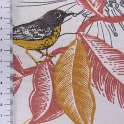 Dekostoff Baumwolle DIVALI Blumen Blüten Blätter Vogel weiß grau gelb rot 1,5m Breite