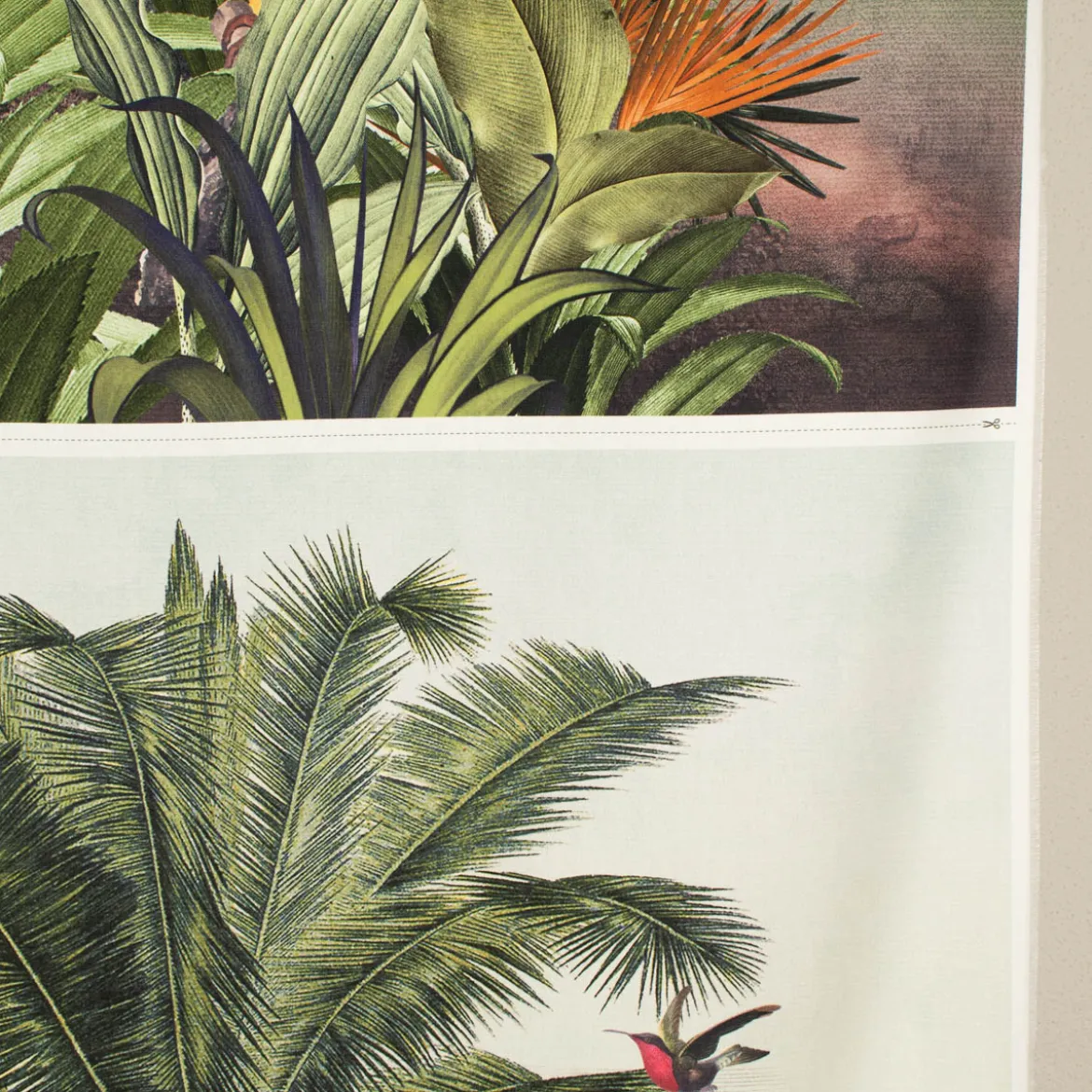 Dekostoff Baumwolle Halbpanama Garden of Eden Panel Palmen Vögel 1Stk 140x140cm